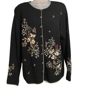 Vintage HEIRLOOM COLLECTIBLES Embroidered Button Down Cardigan Sweater—SZ. Large